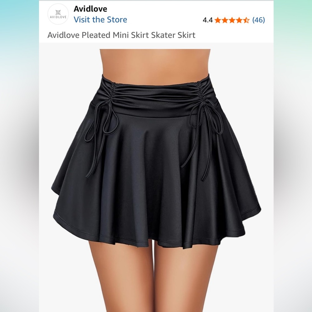 Black Flared Mini Skirt with Drawstrings